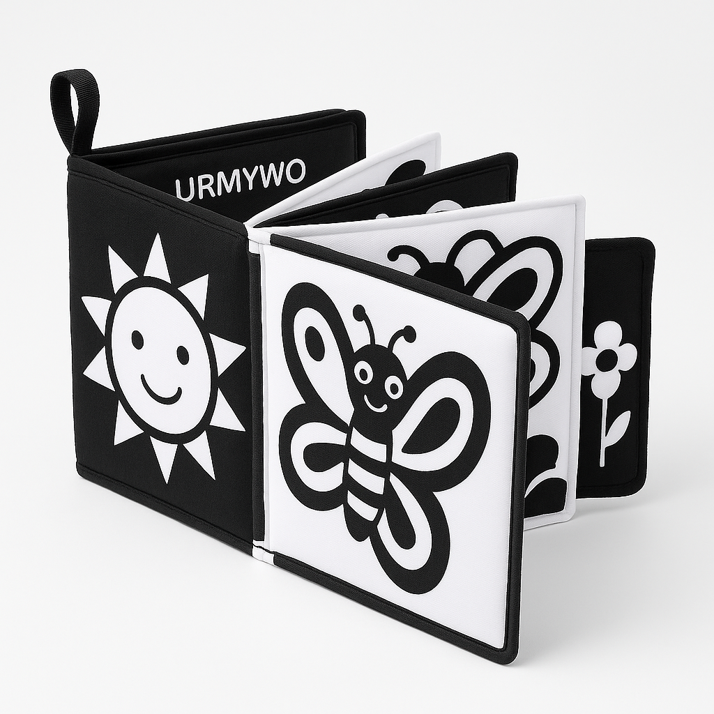 URMYWO Black and White Baby Toy, Tummy Time High Contrast Newborn Toys 0-3 Months, Soft Baby Book, Visual Stimulation Montessori Sensory Infant Toys 0-6-12 Months, Boy Girl Shower Gift, Easter Stuffer