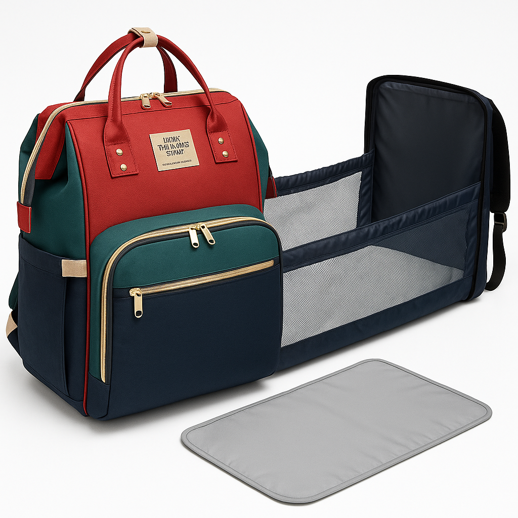 Diaper Bag with Changing Station, Waterproof 3 in 1 Diaper Backpack with Foldable Changing Pad, Baby Registry Search &Baby Shower Gifts - Newborn Essentials, Red-Green-Blue