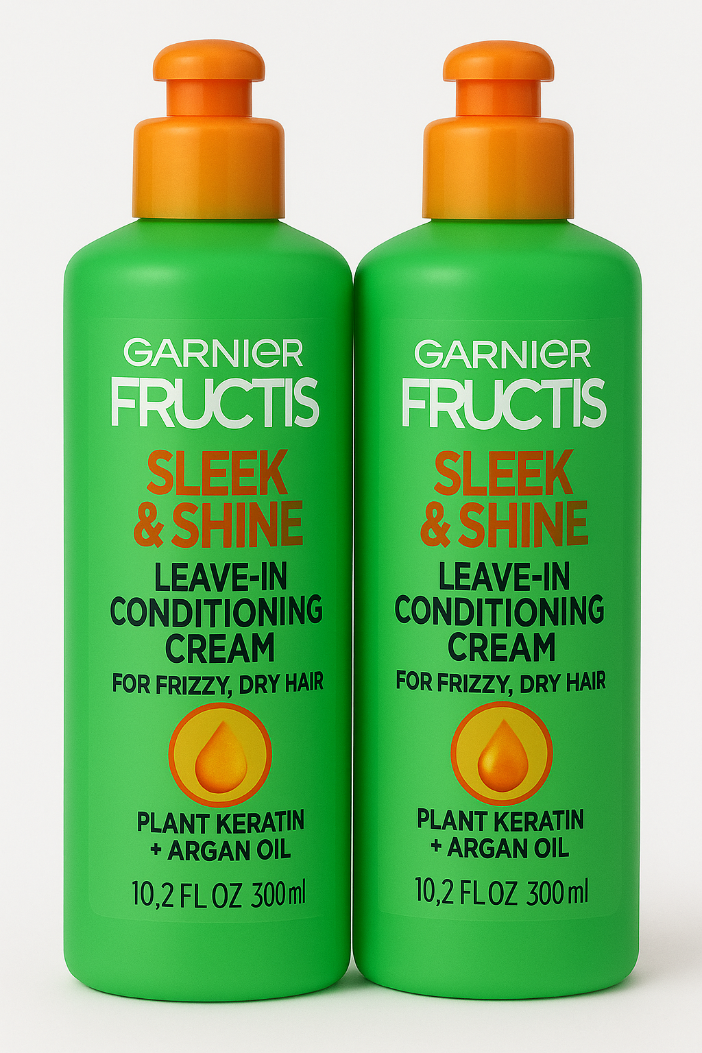 Garnier Fructis Sleek & Shine Leave-In Conditioning Cream for Frizzy, Dry Hair, Plant Keratin + Argan Oil, 10.2 Fl Oz, 2 Count (Packaging May Vary)